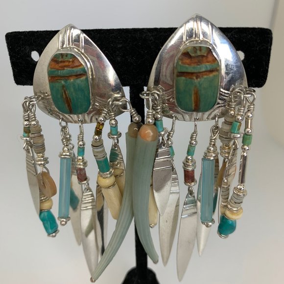 Tabra Jewelry - Tabra Sterling 925 Clip On Gemstone Scarab Dangling